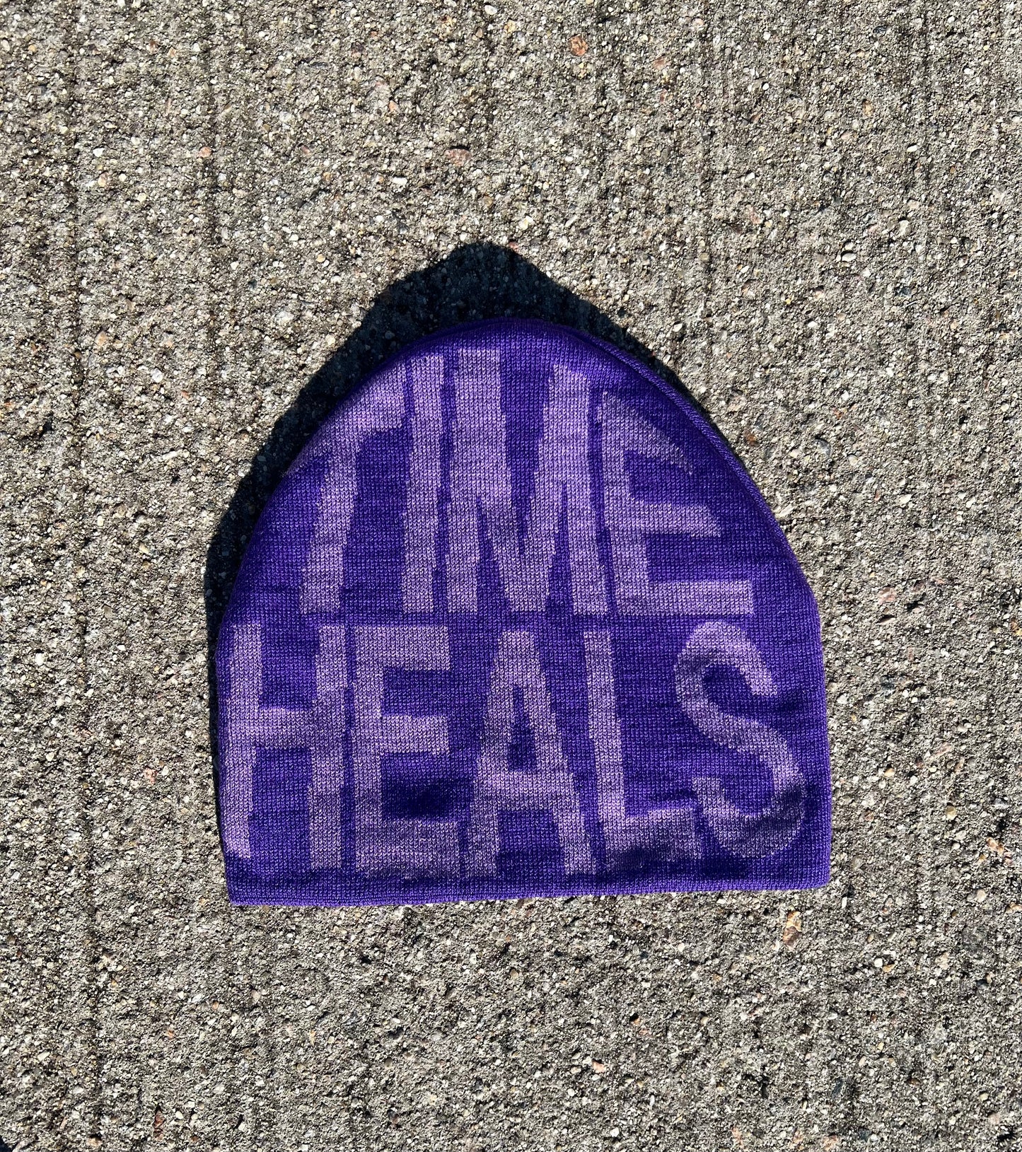 "TIME HEALS" PurpleOnPurple Jacquard Woven Beanie